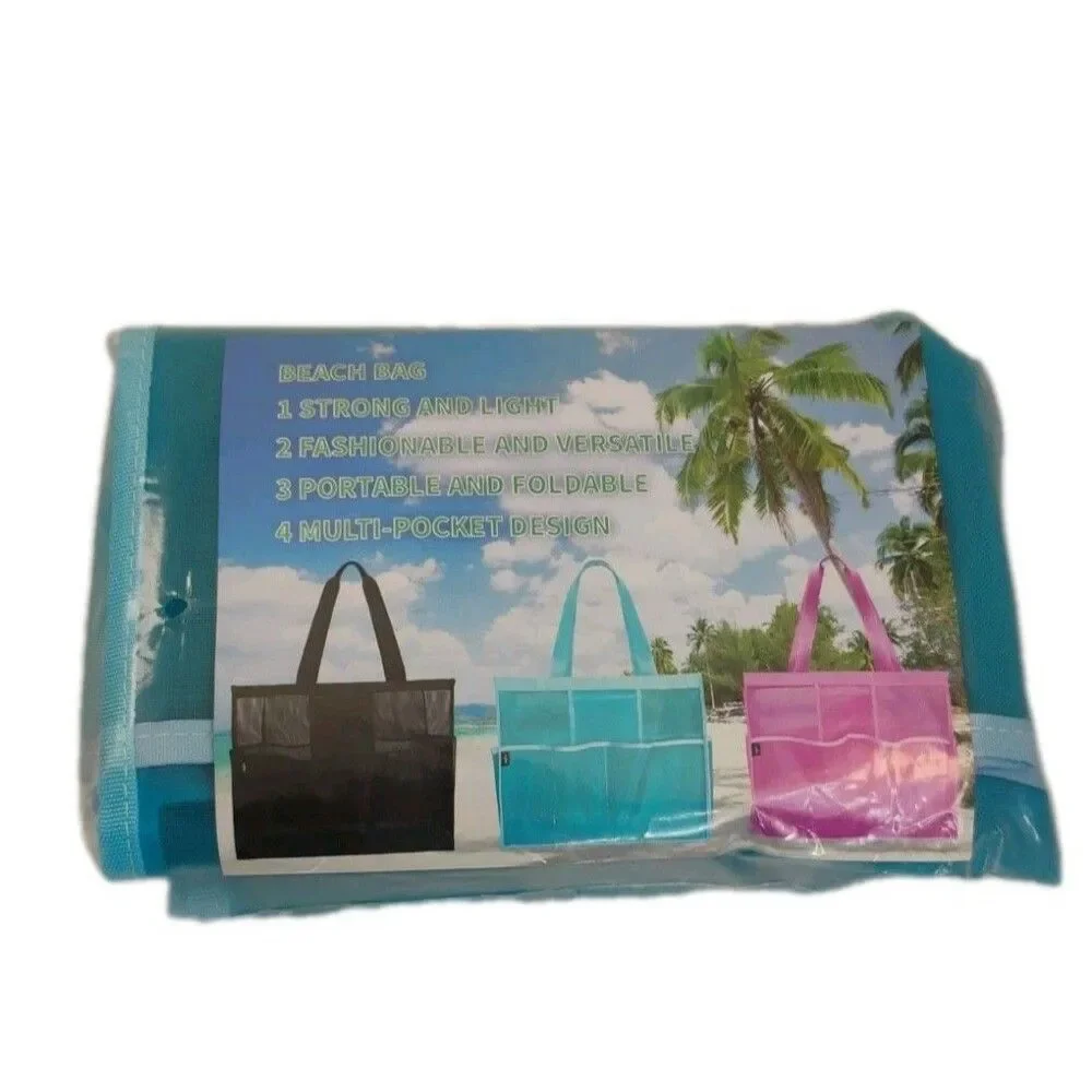 Mesh Beach Bag Large Tote Bag with 6 Pockets XL Storage Bag Lightweight Foldable